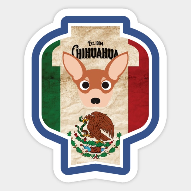 Chihuahua - Distressed Mexican Chihuahua Beer Label Design Sticker by DoggyStyles